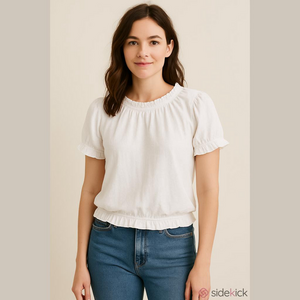 Bordeaux White Ruffled Cotton T-Shirt